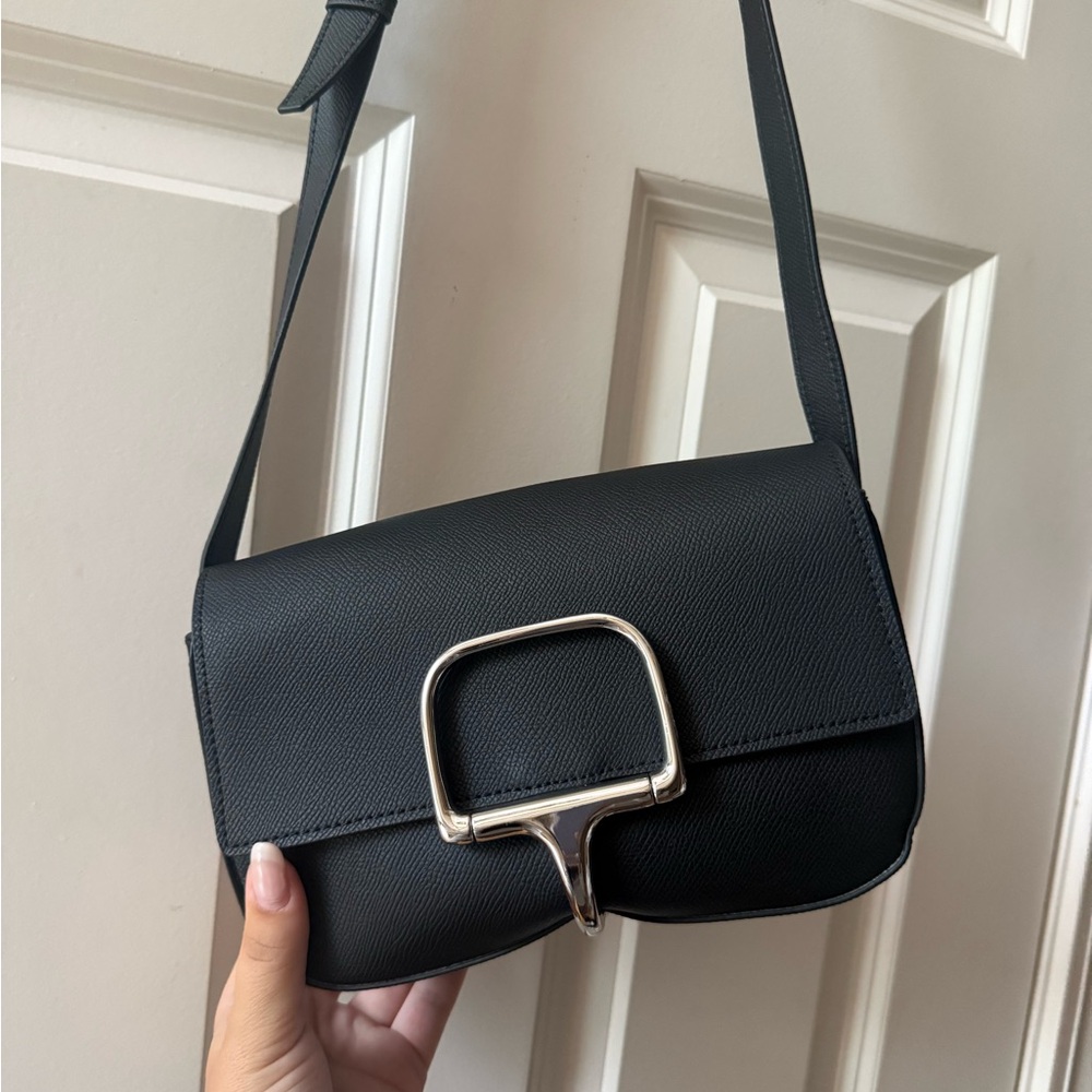 Tiffany and Fred Paris Black Women’s Leather Crossbody Bag with Silver Buckle